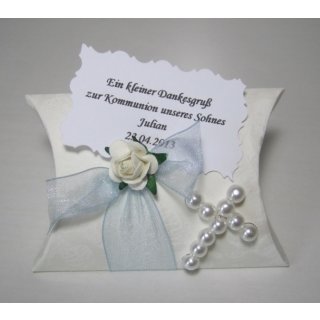 Gastgeschenke Kartonage Kommunion Konfirmation Taufe Perlenkreuz hellblau