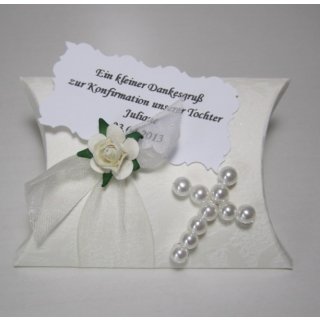 Gastgeschenke Kartonage Kommunion Konfirmation Taufe Perlenkreuz creme