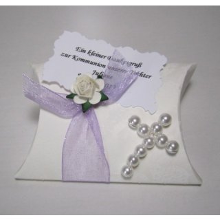 Gastgeschenke Kartonage Kommunion Konfirmation Taufe Perlenkreuz flieder