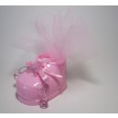 Gastgeschenk Taufe Schuh rosa mit Mandeln im Tüllkreis