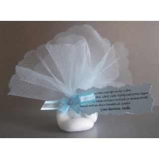 10 Gastgeschenke Taufe Tischdeko Dekoration Tüllkreis hellblau mit Mandeln