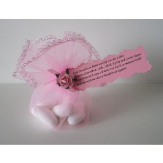 Gastgeschenke Taufe Tischdeko Organzakreis rosa mit Mandeln und Spruch