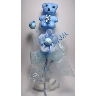 Gastgeschenke Taufe Tischdeko Organza mit Teddy und Blüte hellblau mit Mandeln