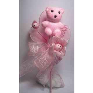 Gastgeschenke Taufe Tischdeko Organza mit Teddy und Blüte rosa mit Mandeln