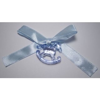 12 Stück Schleifchen mit Schaukelpferd hellblau Streudeko Taufe Kindergeburtstag