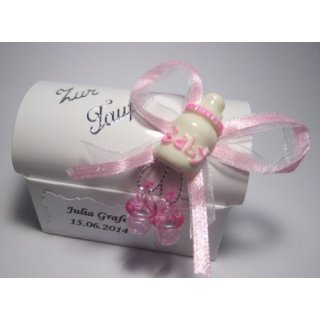 3x Gastgeschenke Kartonage Truhe Taufe Tischdeko Fläschchen Schnuller rosa