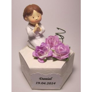 Gastgeschenke Junge Kartonage Kommunion Konfirmation Taufe Röschen flieder
