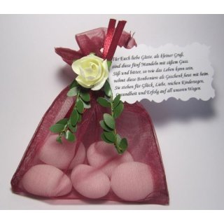 Gastgeschenke für Hochzeit Taufe Tischdeko Organzasäckchen bordeaux
