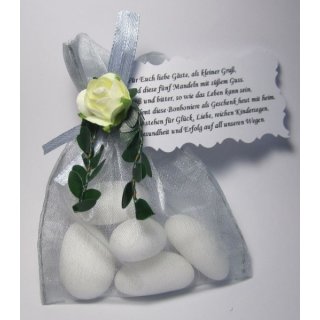 Gastgeschenke für Hochzeit Taufe Tischdeko Organzasäckchen silber