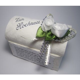 Gastgeschenke Kartonage Hochzeit Truhe Tischdeko Blumen Schleife