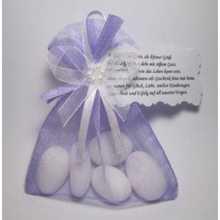 Gastgeschenk Organzasäckchen Hochzeit Tischdekoration flieder