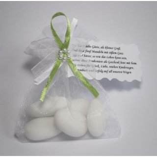 Gastgeschenke für Hochzeit Taufe Tischdeko Organzasäckchen weiß /lindgrün