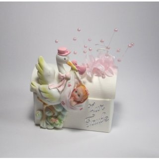 Gastgeschenke Kartonage Truhe Taufe 2 D Storch Baby Tischdeko Mädchen rosa