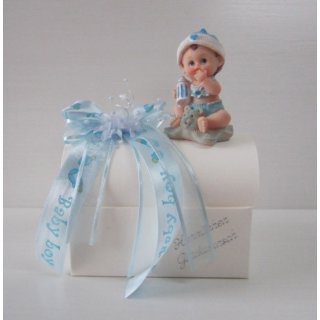 Geschenktruhe Geldgeschenk zur Taufe Geburt Junge hellblau Baby sitzend