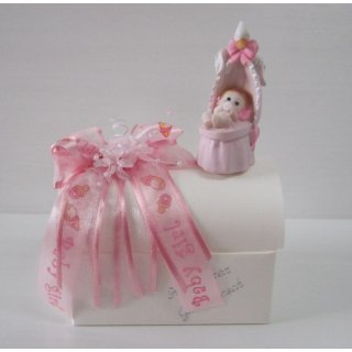 Geschenktruhe Geldgeschenk zur Taufe Geburt Mädchen rosa Baby in Babywiege