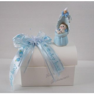 Geschenktruhe Geldgeschenk zur Taufe Geburt Mädchen blau Baby in Babywiege