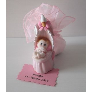 Gastgeschenke Taufe Geburt Tischdeko Baby in Wiege Organzakreis rosa