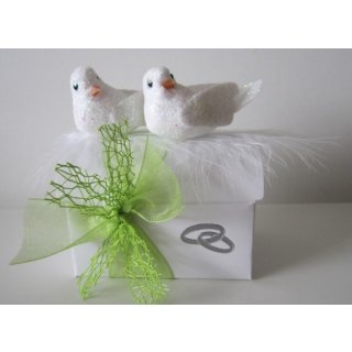 Gastgeschenke Hochzeit Truhe Hochglanz Tauben Tischdeko grün