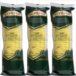 3x Delverde Nudeln "Fettuccine A Nido" n.81, 250 g