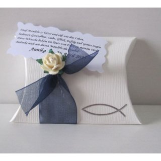 Gastgeschenk Kartonage Kommunion Taufe Fisch Schleife dunkelblau