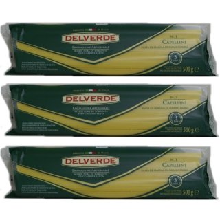 3x Delverde Nudeln "Capellini" n.1, 500 g