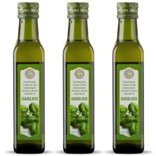 3x Olearia Del Garda Olivenöl Extra Vergine aromatisiert Basilikum "Basilico", 250 ml