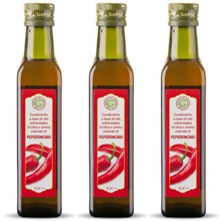 3x Olearia Del Garda Olivenöl Extra Vergine aromatisiert Peperoni "Peperoncino", 250 ml