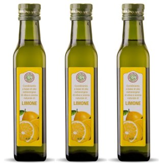 3x Olearia Del Garda Olivenöl Extra Vergine aromatisiert Zitrone "Limone", 250 ml