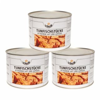 3x Thunfisch La Perla  "Thunfischstücke in eigenem Saft und Aufguss", 1705 g