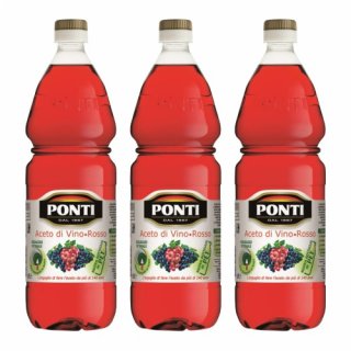 3x Ponti Aceto di Vino Rosso "italienischer Rotweinessig", 1000 ml