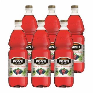 6x Ponti Aceto di Vino Rosso "italienischer Rotweinessig", 1000 ml