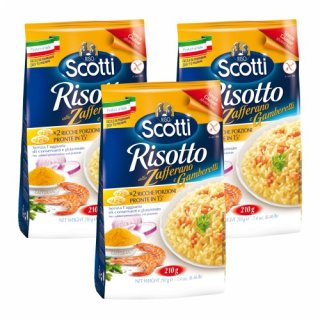 3x Scotti Risotto Reis allo Zafferano e Gamberetti "mit Safran und Gambas", 210 g