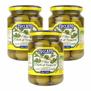 3x Zuccato Antipasti Olive Bella di Cerignola "Cerignola Oliven in Salzwasser", 360 g