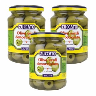 3x Zuccato Olive denocciolate "Grüne Oliven ohne Kern in Salzlake", 345 g