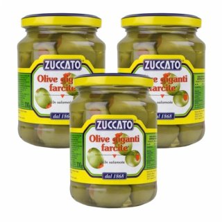 3x Zuccato Olive Giganti farcite "Gefüllte Riesenoliven in Salzlake", 350 g