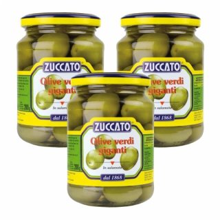 3x Zuccato Antipasti Olive Giganti "Riesenoliven in Salzlake", 360 g