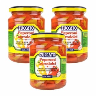 3x Zuccato Antipasti Peperoni agrodolci "Gewürzpaprikastreifen in Weinessig", 350 g