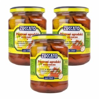 3x Zuccato Antipasti Peperoni agrodolci "Gewürzpaprikastücke in Weinessig", 350 g
