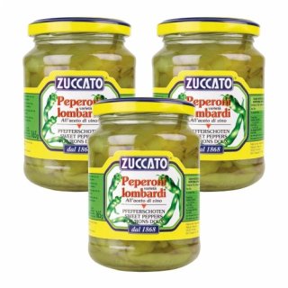 3x Zuccato Antipasti Peperoni Lombardi "Pfefferschoten grün in Weinessig", 320 g