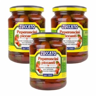3x Zuccato Antipasti Peperoncini piccanti "Paprikaschoten Scharf in Weinessig", 320 g