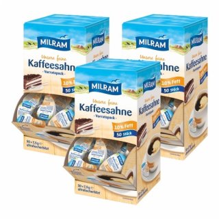 3x Milram Kaffeesahne ultrahocherhitzt 10 % Fett, 50 x 7,5g