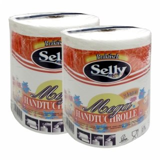 2x Selly Mega Handtuchrolle, innen- und Außenabwicklung 22cm, 2 lagig, hochweiß, 310 Blatt