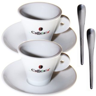 Caffeista Espresso Set, 2 Tassen & Untertassen + 2 Espressolöffel, weiß, 70 ml