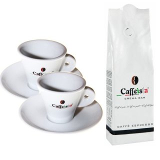 Kaffeebohnen Caffeista "Crema Bar" Caffe Espresso, 250 g + Espresso Set, 2 Tassen & Untertassen