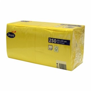 Duni Zelltuch Servietten 3lagig 33x33 cm gelb, 250 Stck.