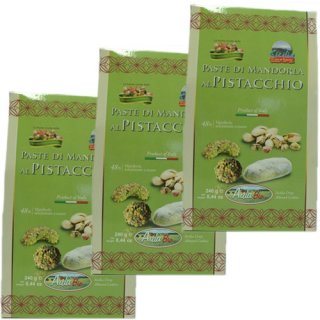 3x Aida Bio Paste Di Mandorla al Pistacchio "Mandelgebäck/Mandelkekse mit Pistazien", 250 g