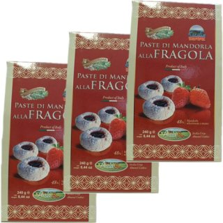 3x Aida Bio Paste Di Mandorla alla Fragola "Mandelgebäck/Mandelkekse mit Erdbeere", 250 g