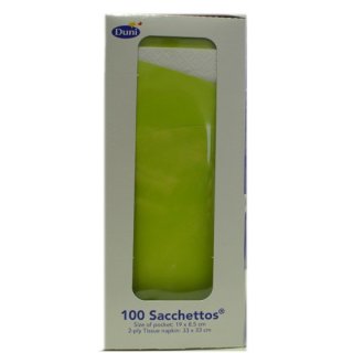 Duni Sacchetto Serviettentasche Uni Lime/Kiwi, 8,5 x 19 cm, 100 Stück (inkl. Servietten)