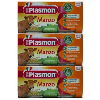 3x Plasmon Babynahrung Manzo Homogenisiert "Rindfleisch", 2x 80 g