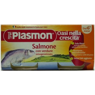 Plasmon Babynahrung Salmone con verdure Homogenisiert "Lachs mit Gemüse", 2x 80 g
